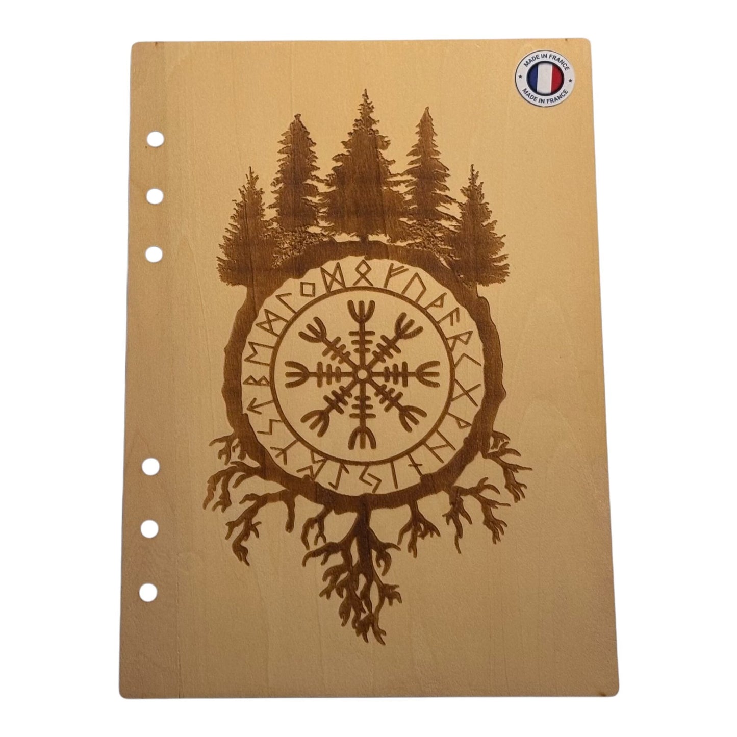Couverture cahier A5 vegvisir et foret  graver au laser rechargeable et ecologique fabrication francaise et artisanale