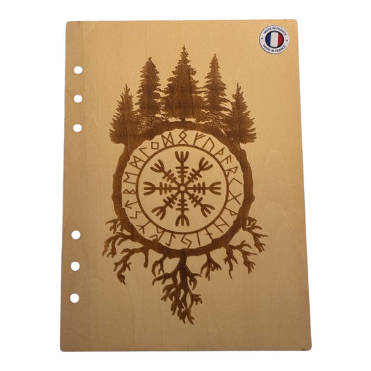 Couverture cahier A5 vegvisir et foret  graver au laser rechargeable et ecologique fabrication francaise et artisanale