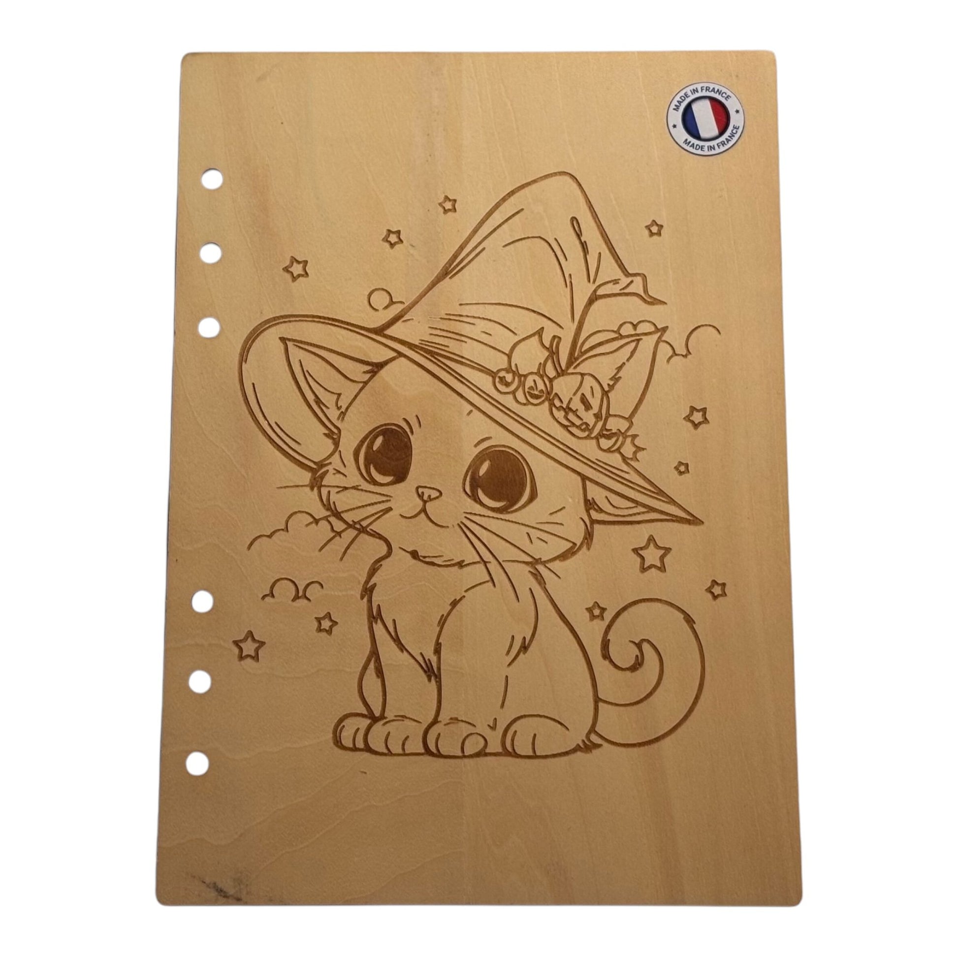  Couverture cahier  A5 chat sorcier -graver au laser rechargeable et ecologique fabrication francaise et artisanale