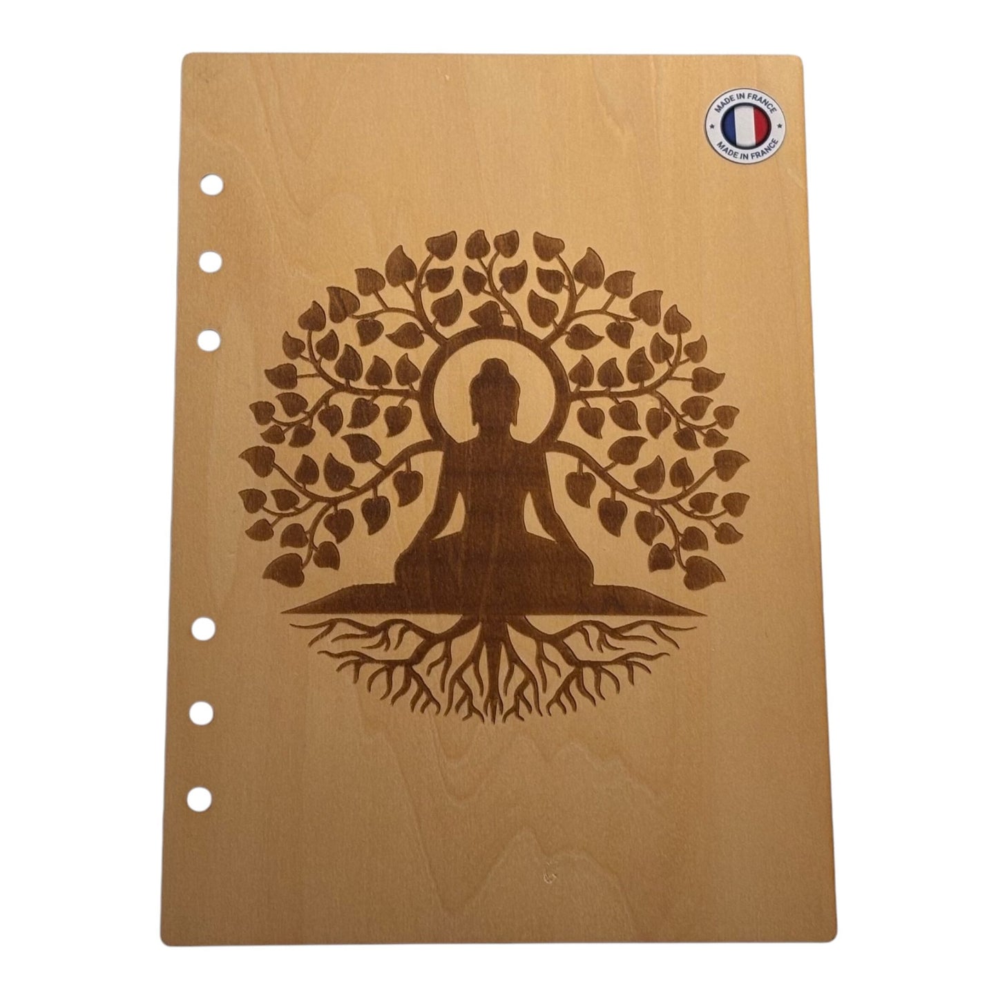 Couverture cahier A5  arbre de vie avec yogi - graver au laser rechargeable et ecologique fabrication francaise et artisanale