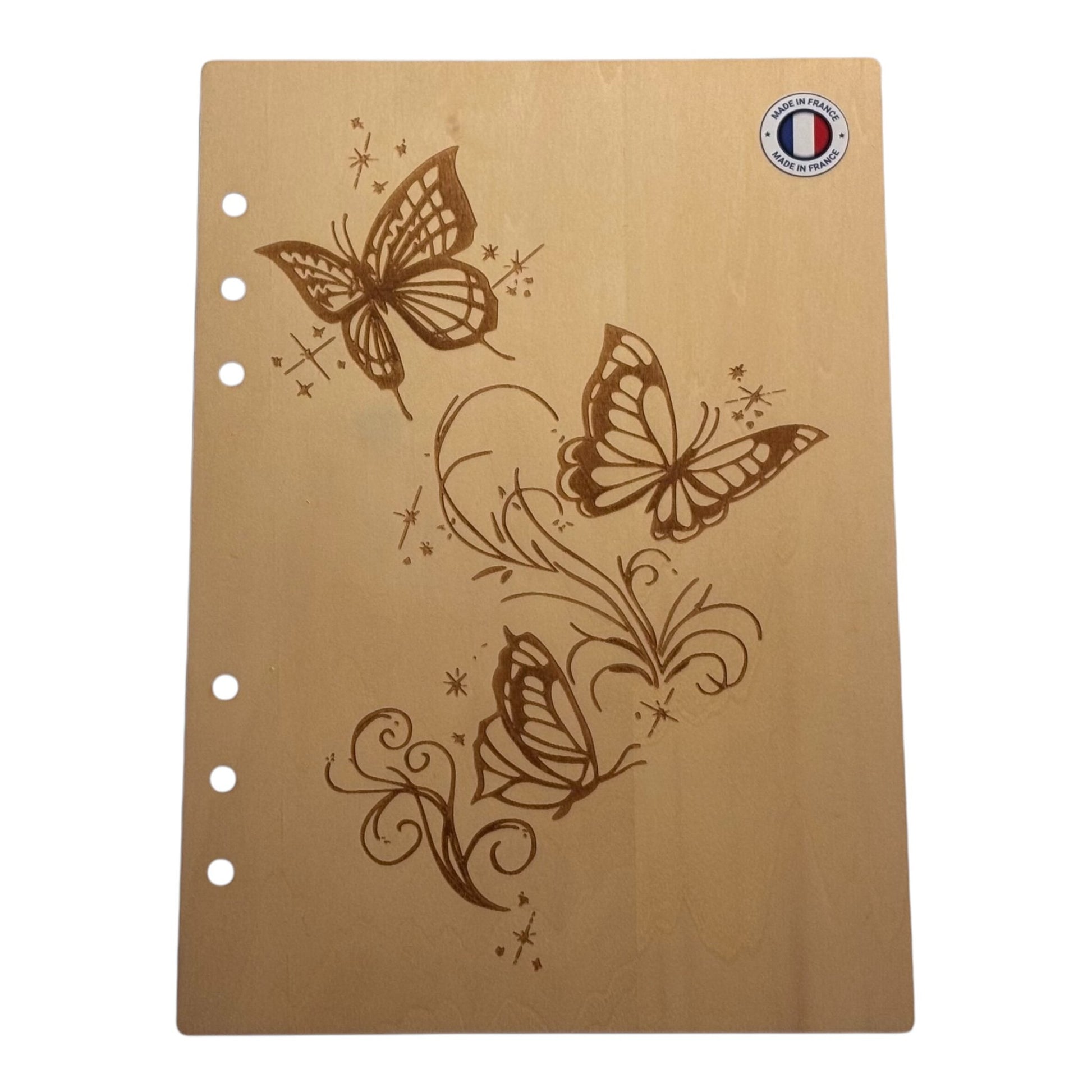 Couverture cahier A5 papillons - graver au laser rechargeable et ecologique fabricaion francaise et artisanale