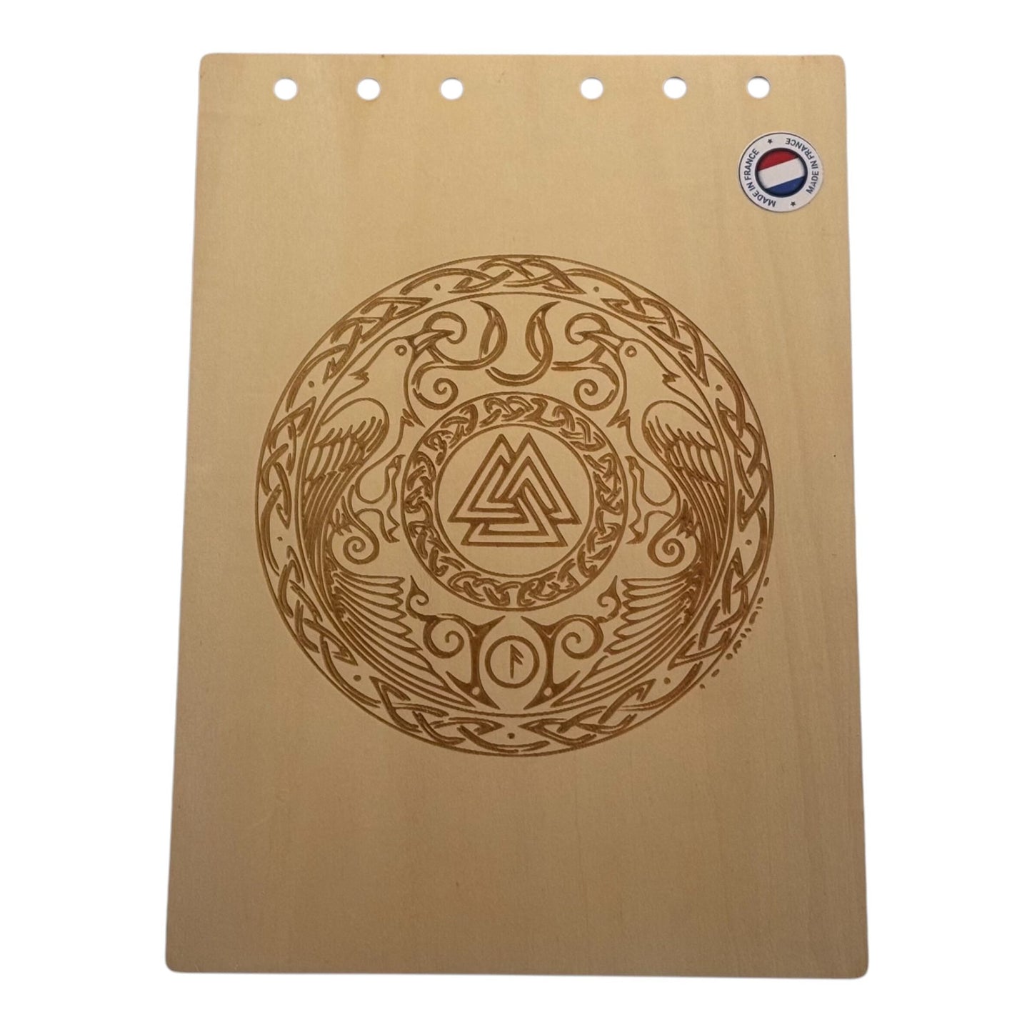 Couverture bloc note  A5 corbeaux d'Odin graver au laser rechargeable et ecologique fabrication francaise et artisanale