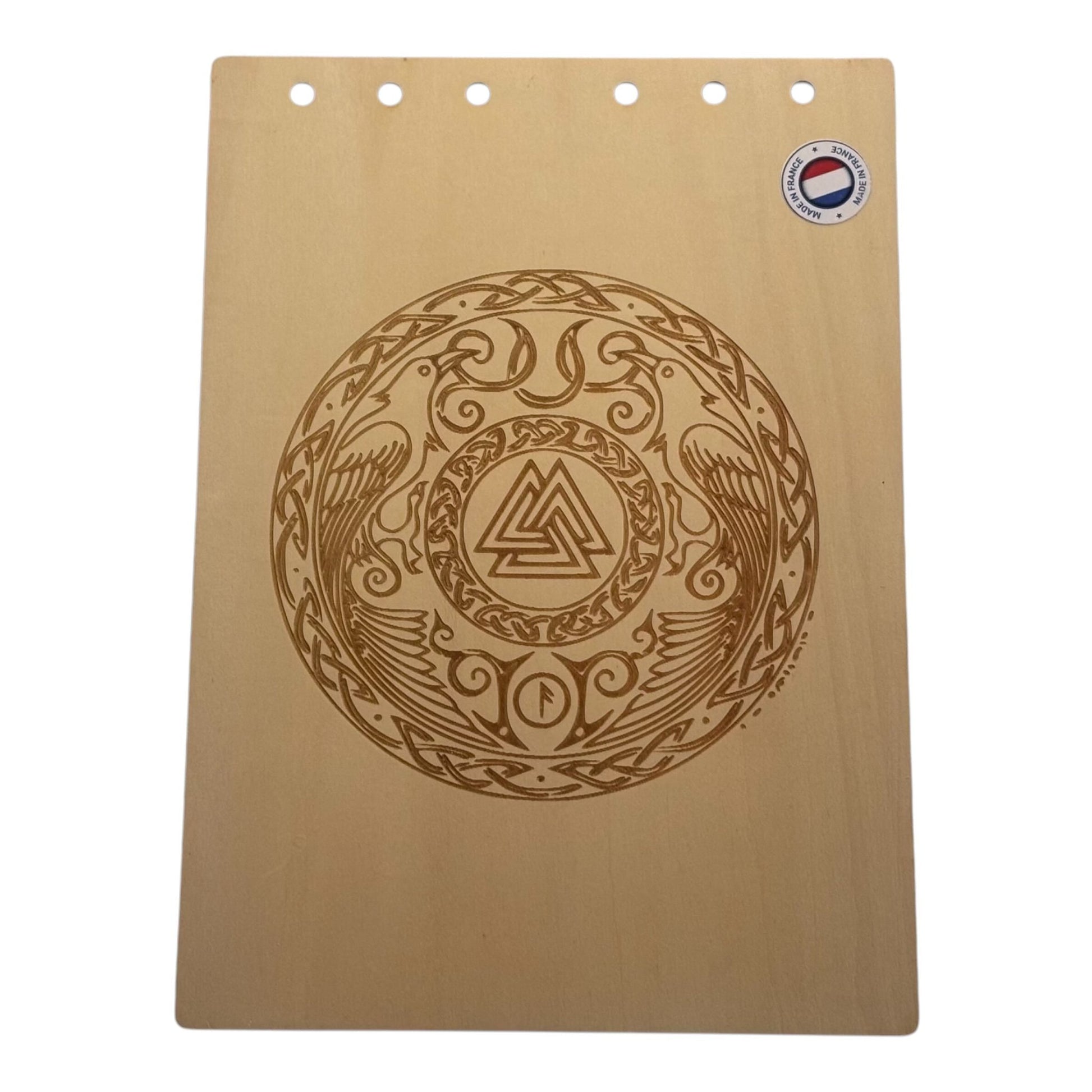 Couverture bloc note  A5 corbeaux d'Odin graver au laser rechargeable et ecologique fabrication francaise et artisanale