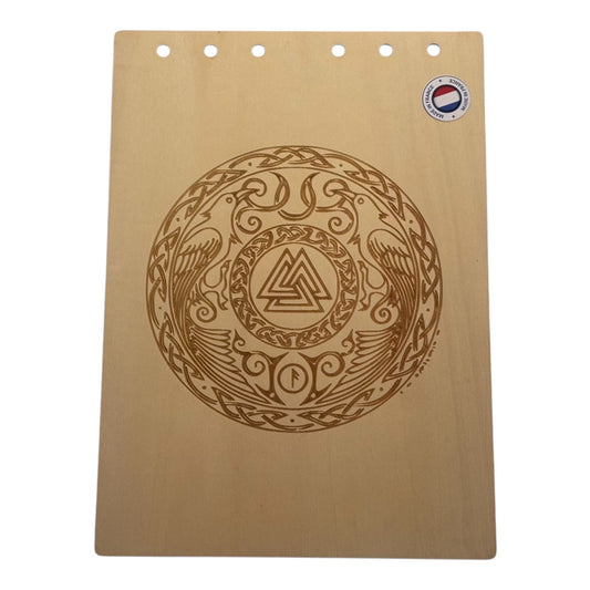Couverture bloc note  A5 corbeaux d'Odin graver au laser rechargeable et ecologique fabrication francaise et artisanale